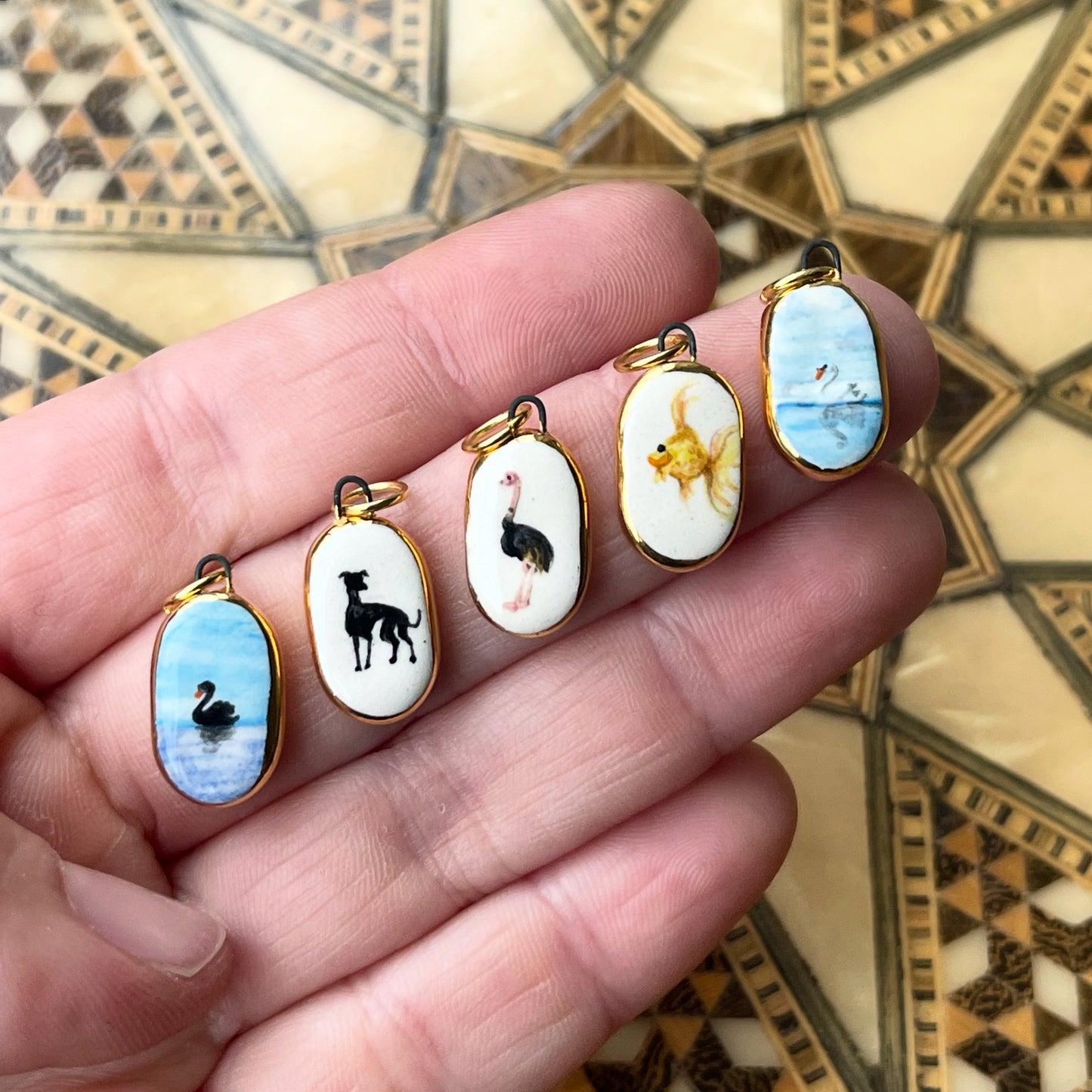 Ostrich ceramic charm pendant