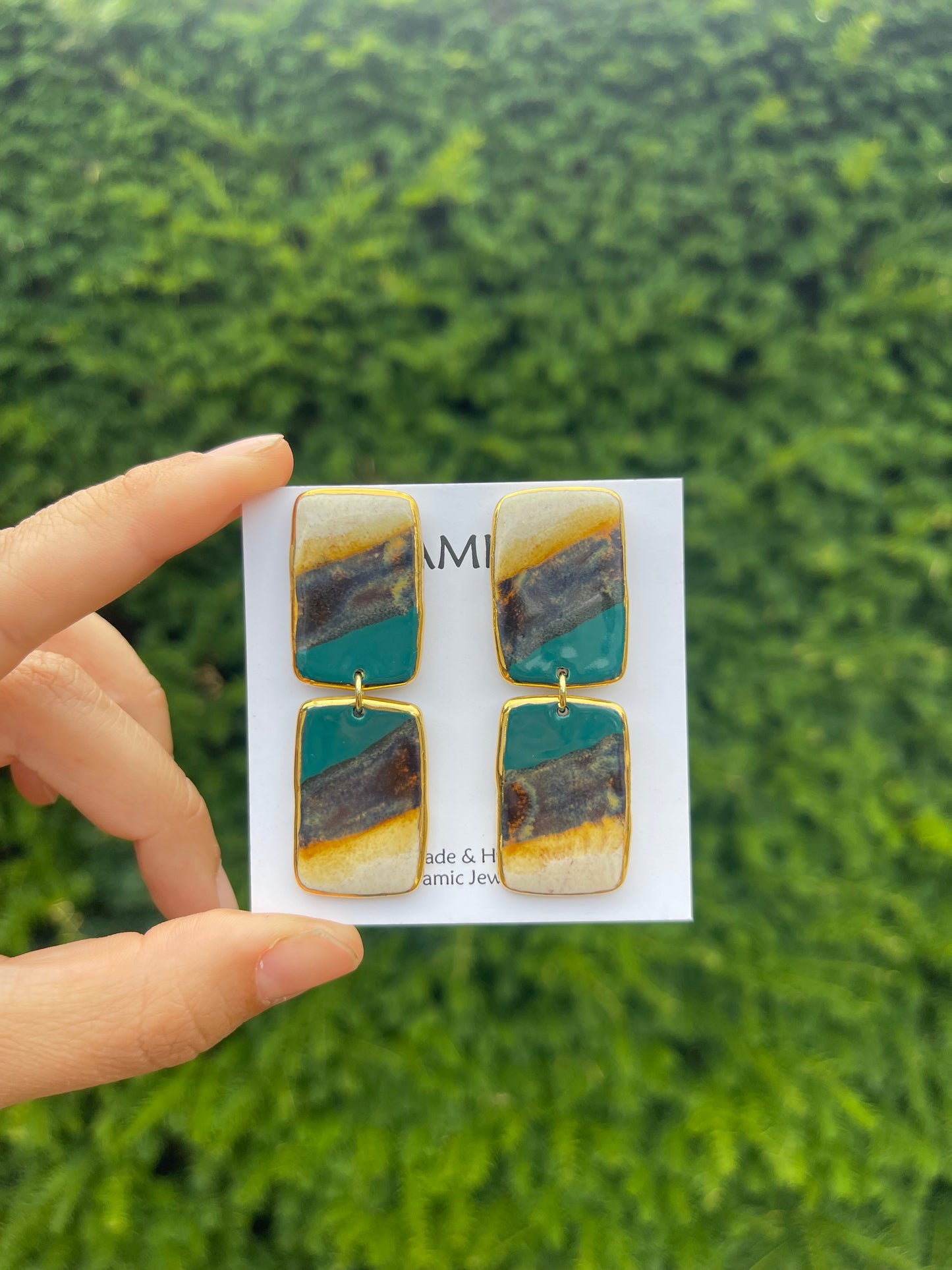 Forest rock double rectangle dangly studs