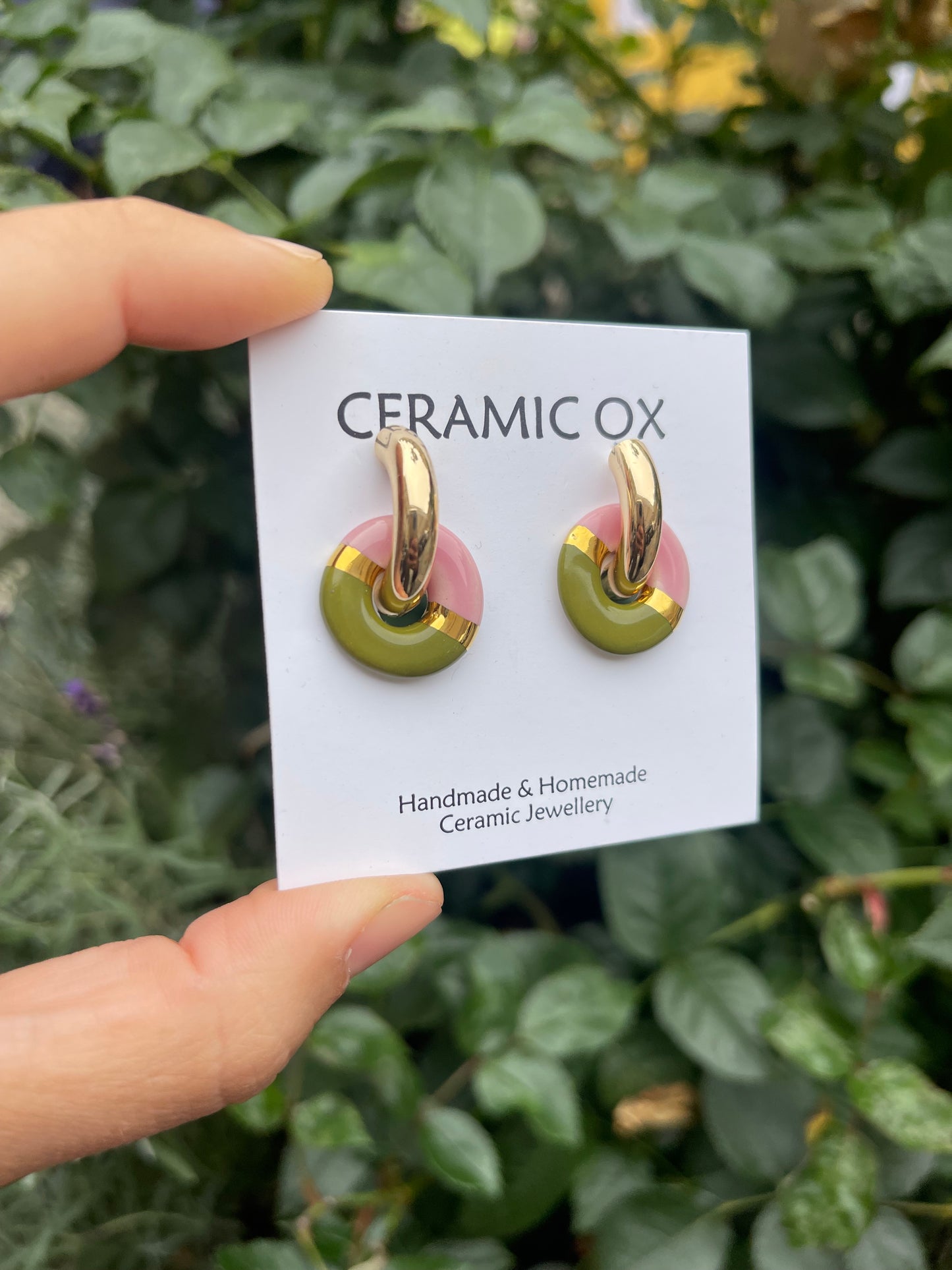 Olive/ pink hoops on chunky gold hoops