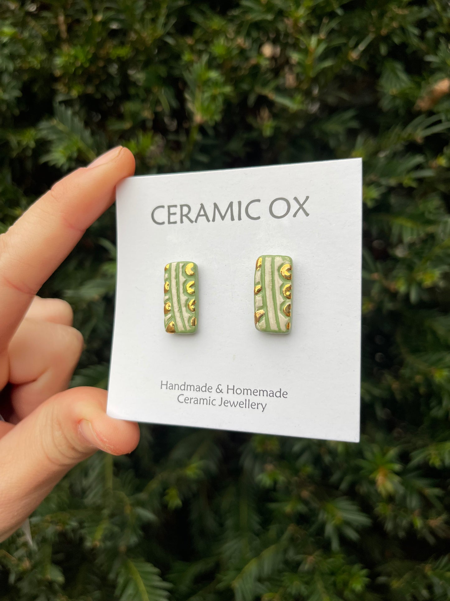 Rectangle sage block print studs