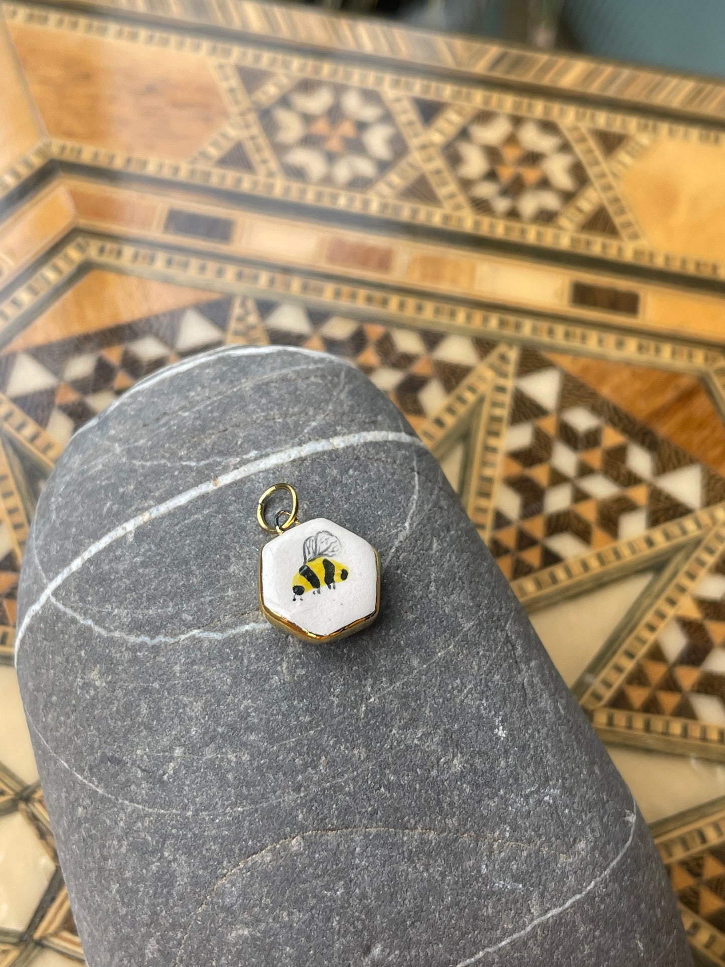 Bumblebee hexagon pendant charm