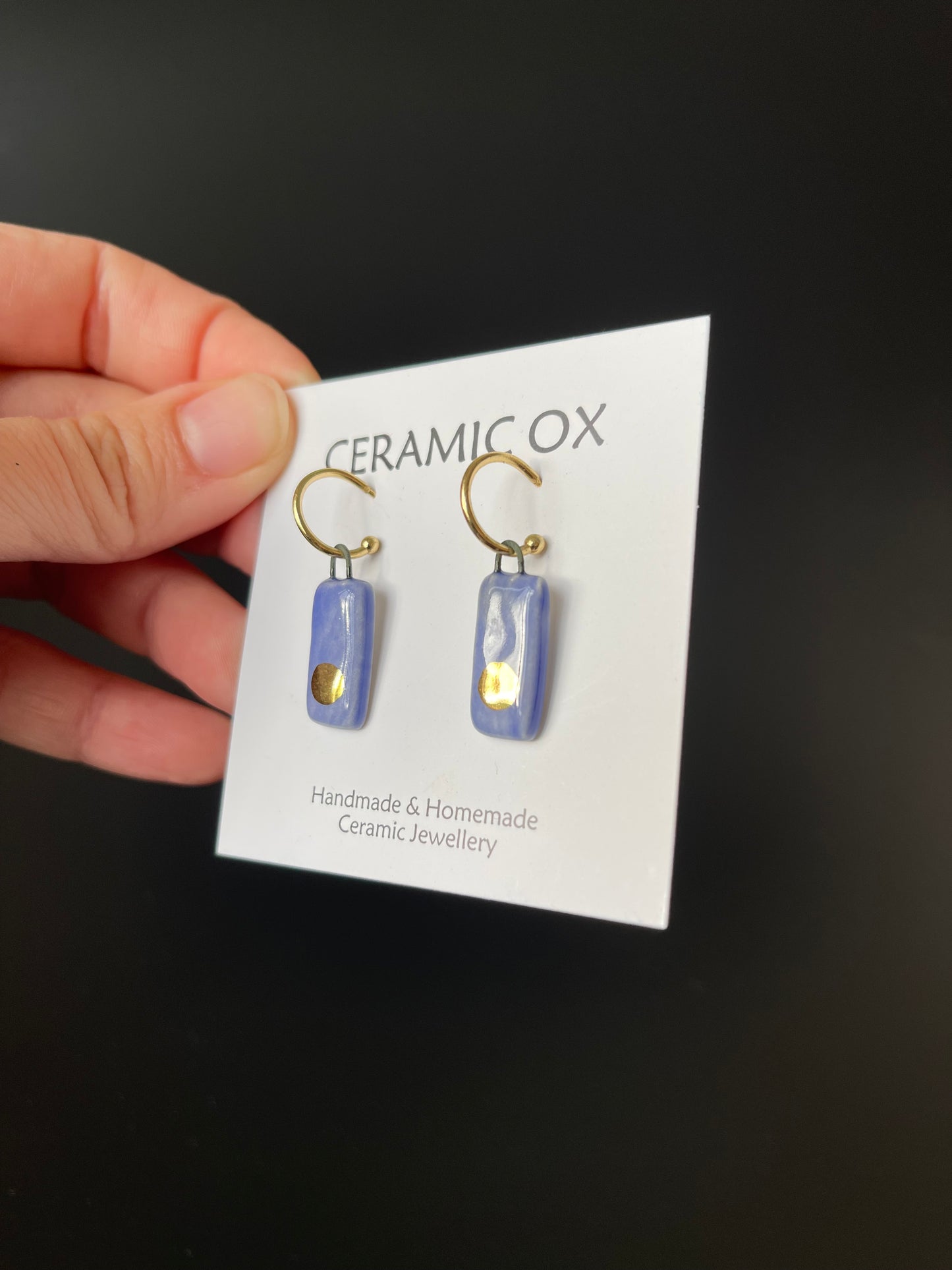 Gold circle on blue with gold plated hoops