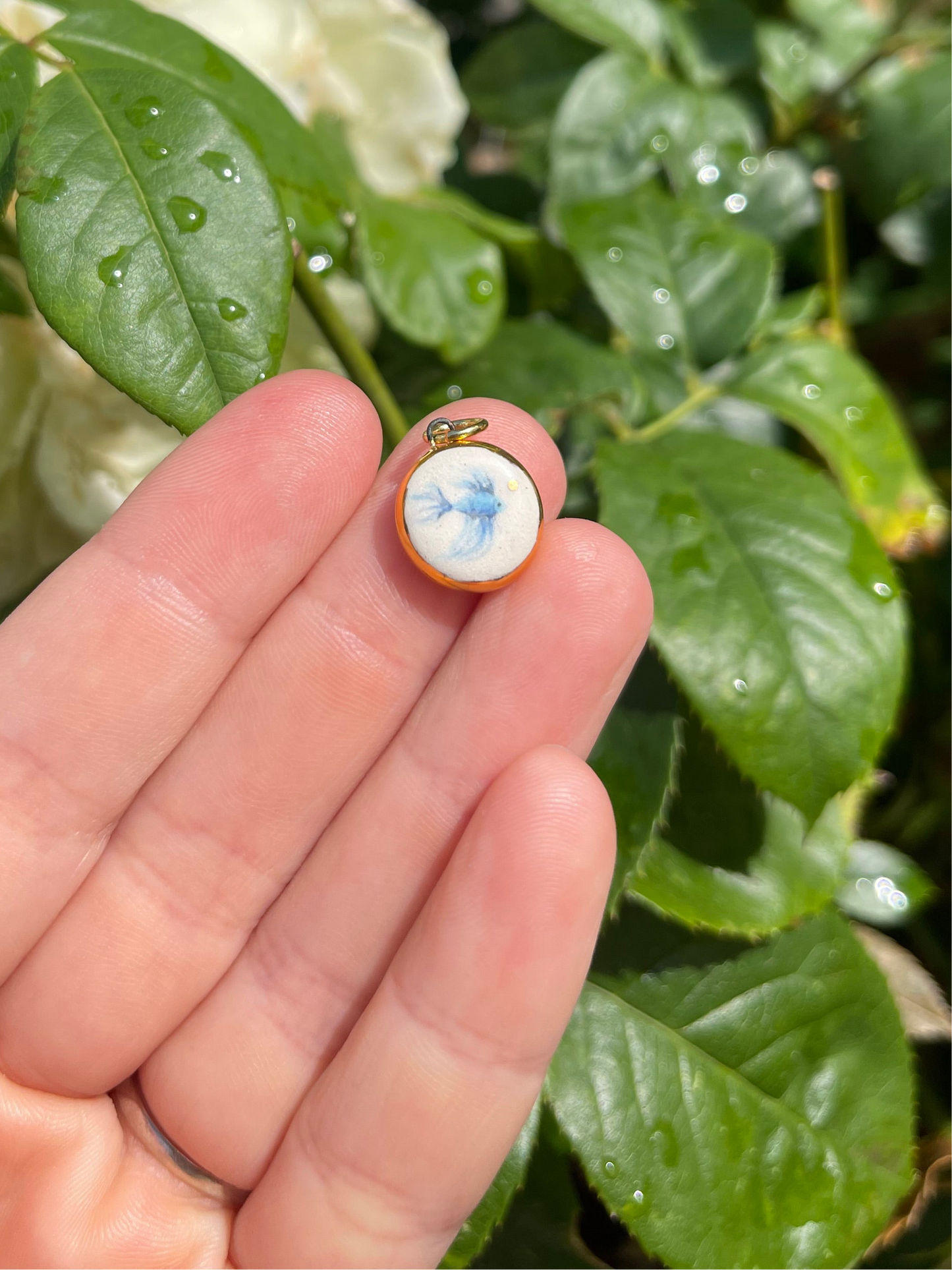 Blue Siamese Fighter Fish pendant charm