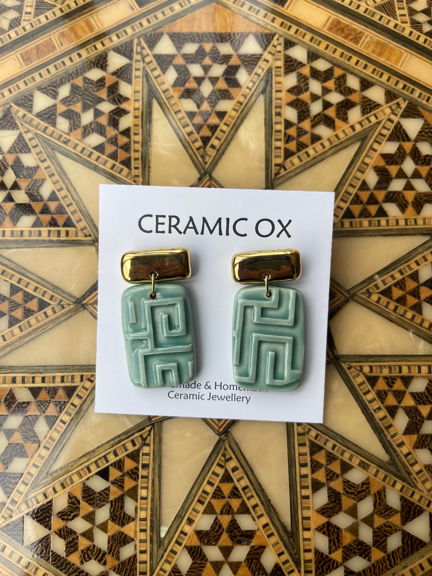 Gold & Jade dangle studs