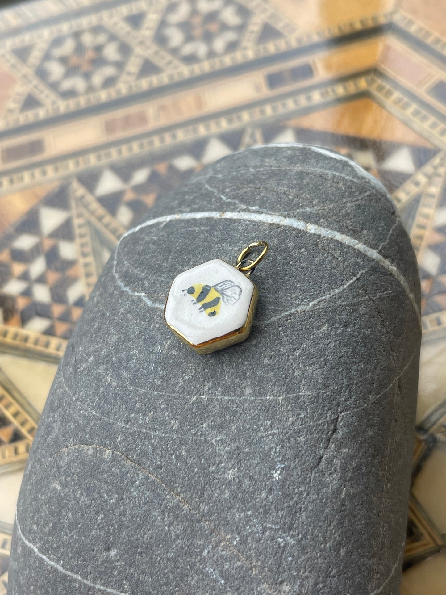 Bumblebee hexagon pendant charm
