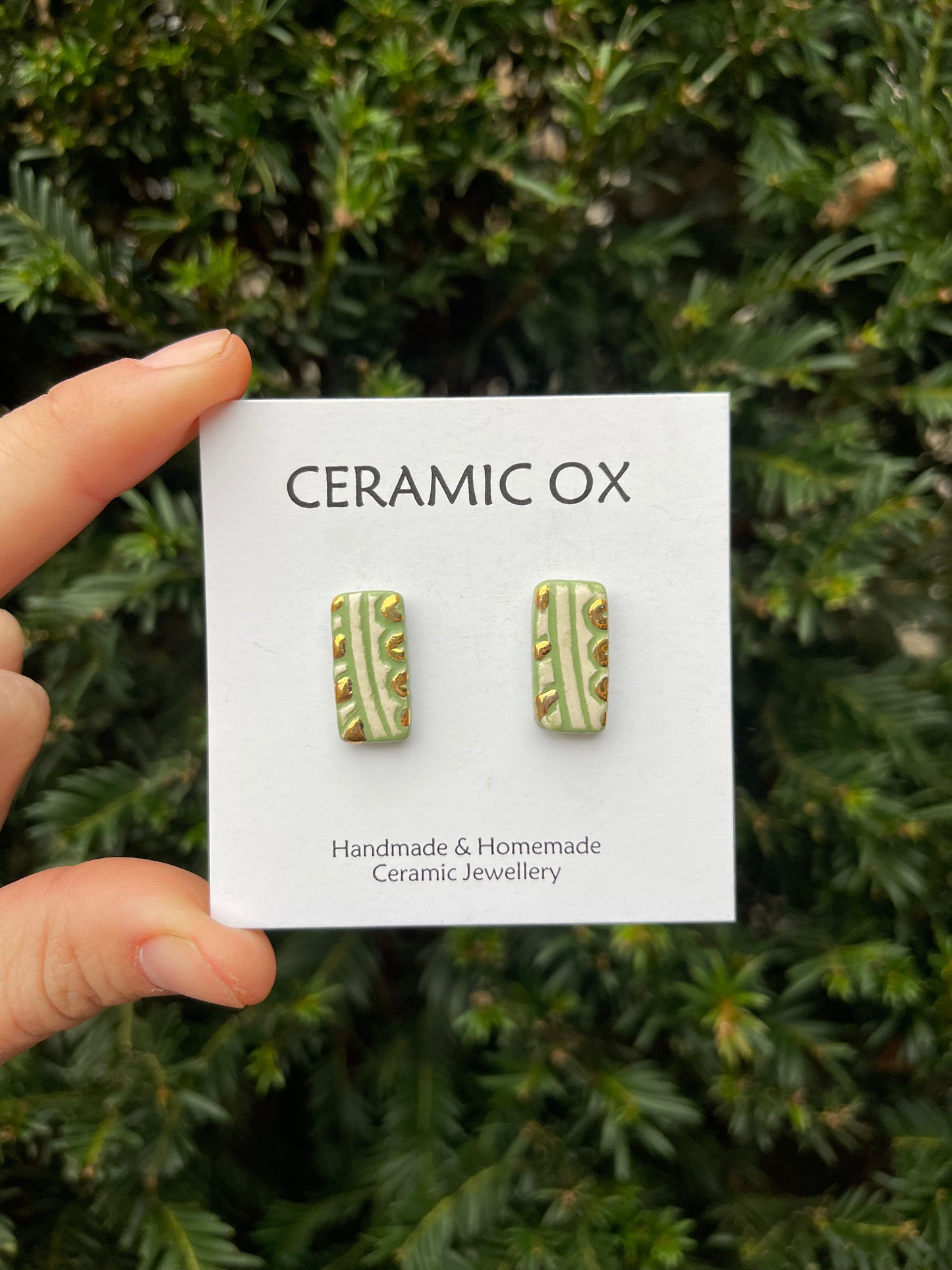 Rectangle sage block print studs