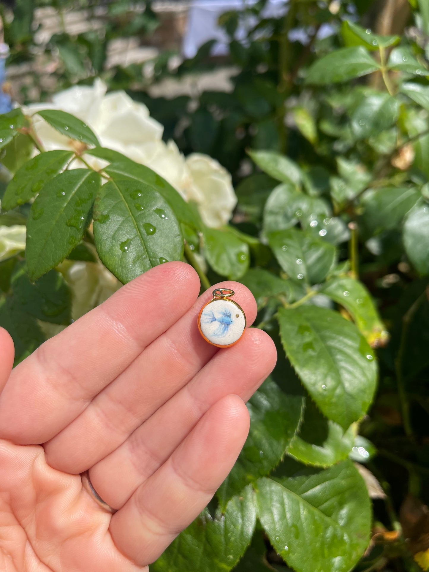 Blue Siamese Fighter Fish pendant charm