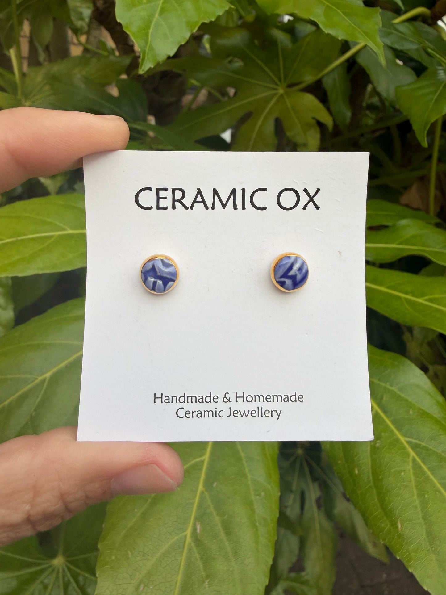 Blue block print studs
