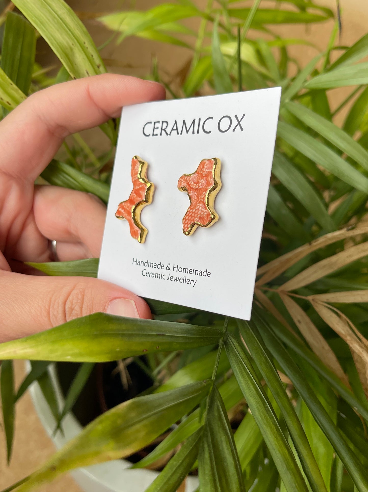 Asymmetric lace imprinted coral studs