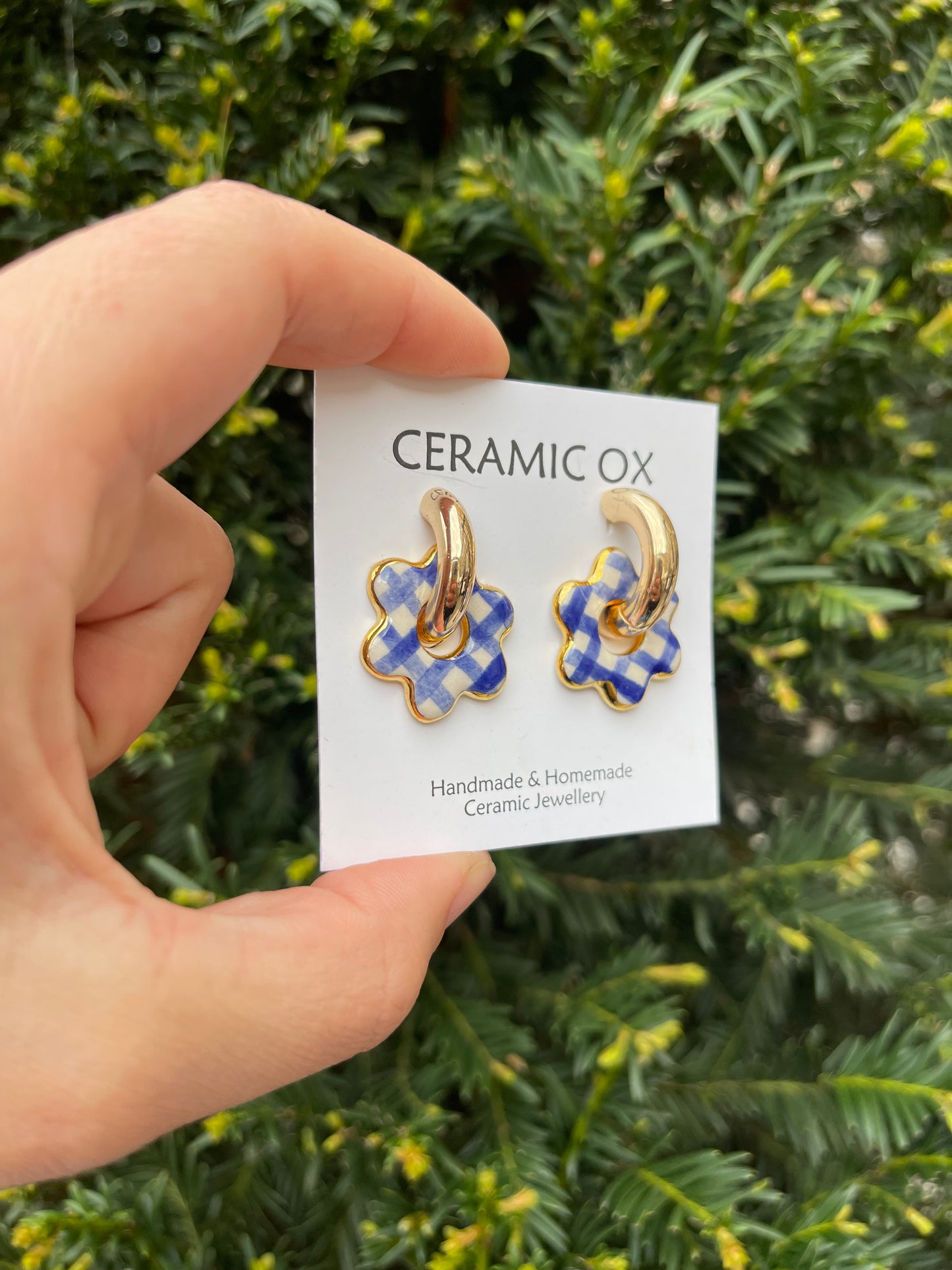 Gingham flower charm hoops