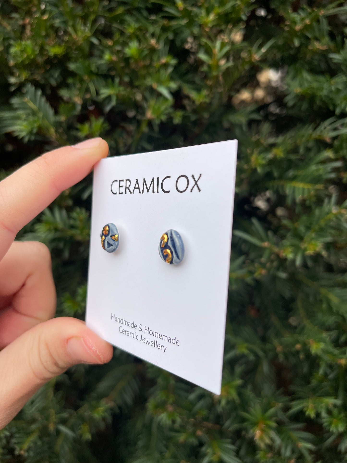 Blockprint navy circle studs