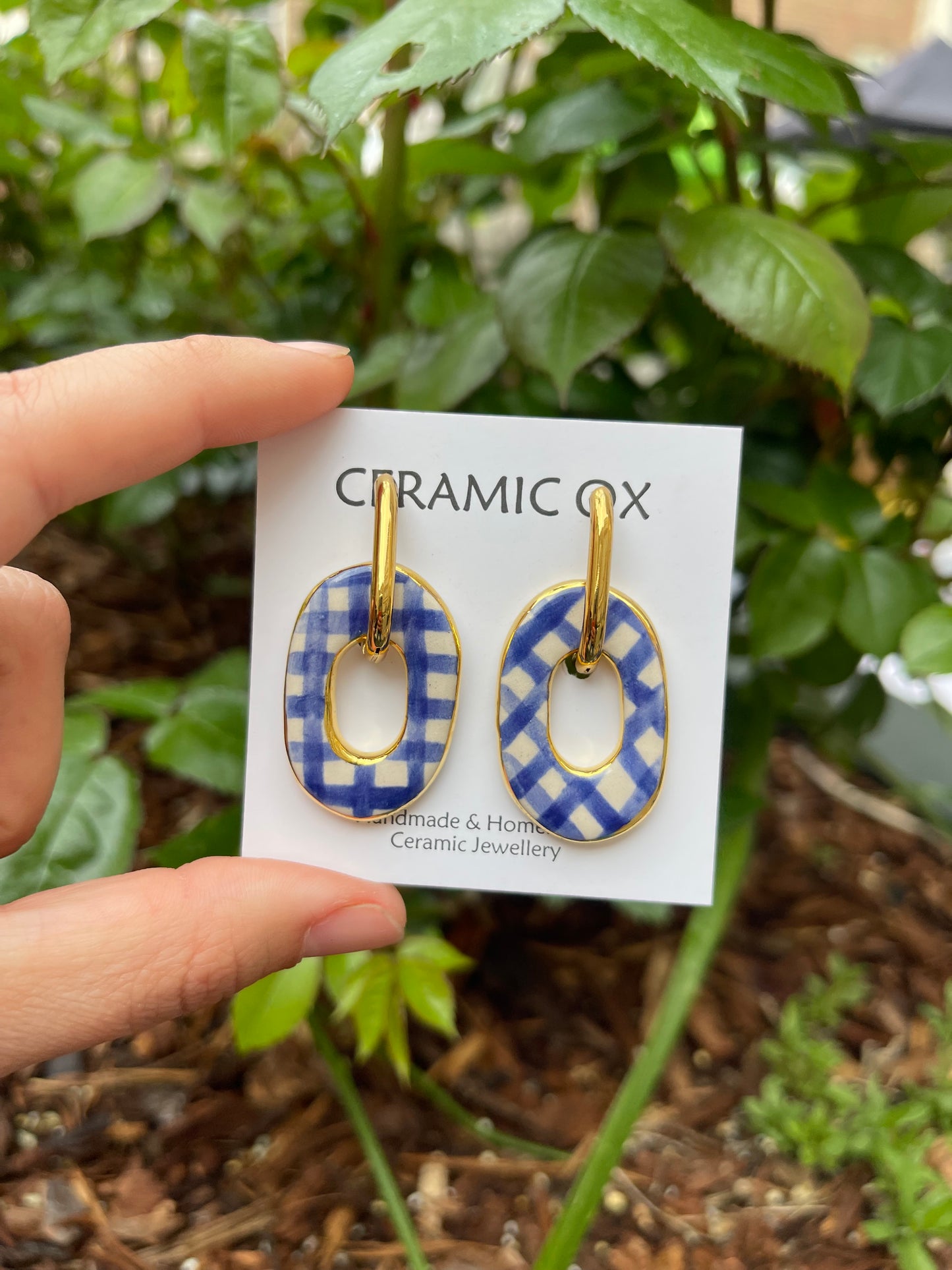 Gingham Oval charms in oval hoops