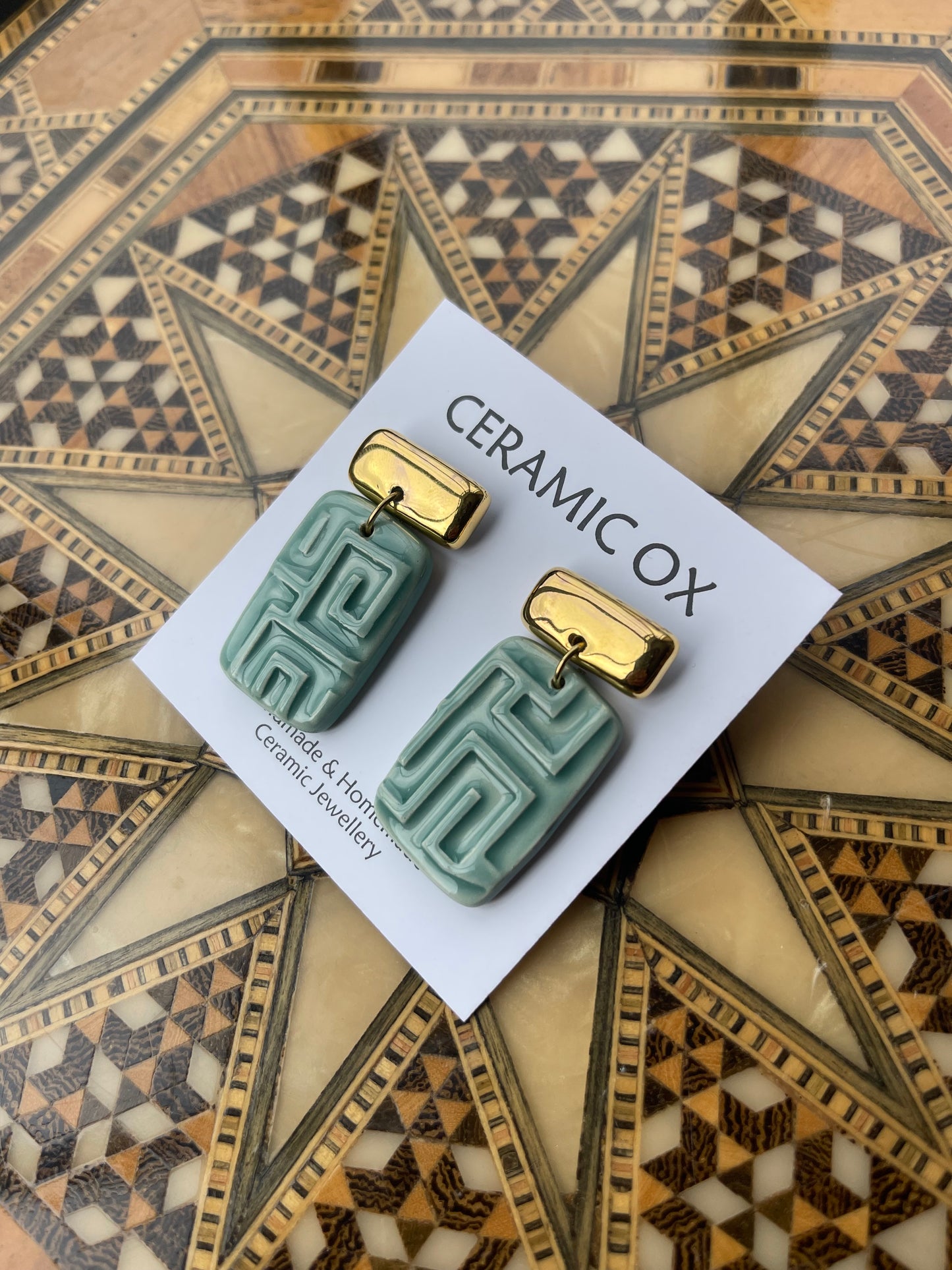Gold & Jade dangle studs