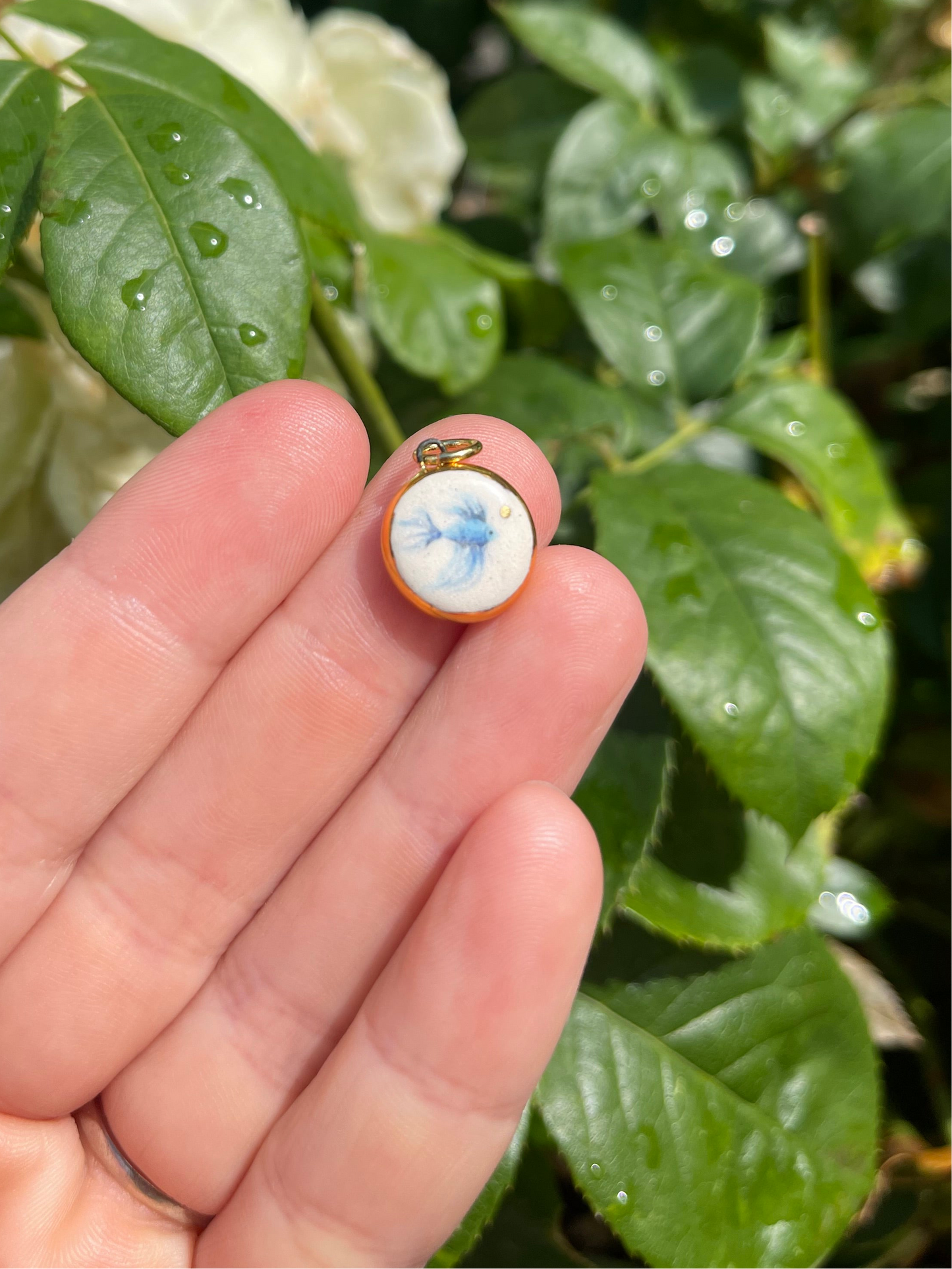 Blue Siamese Fighter Fish pendant charm