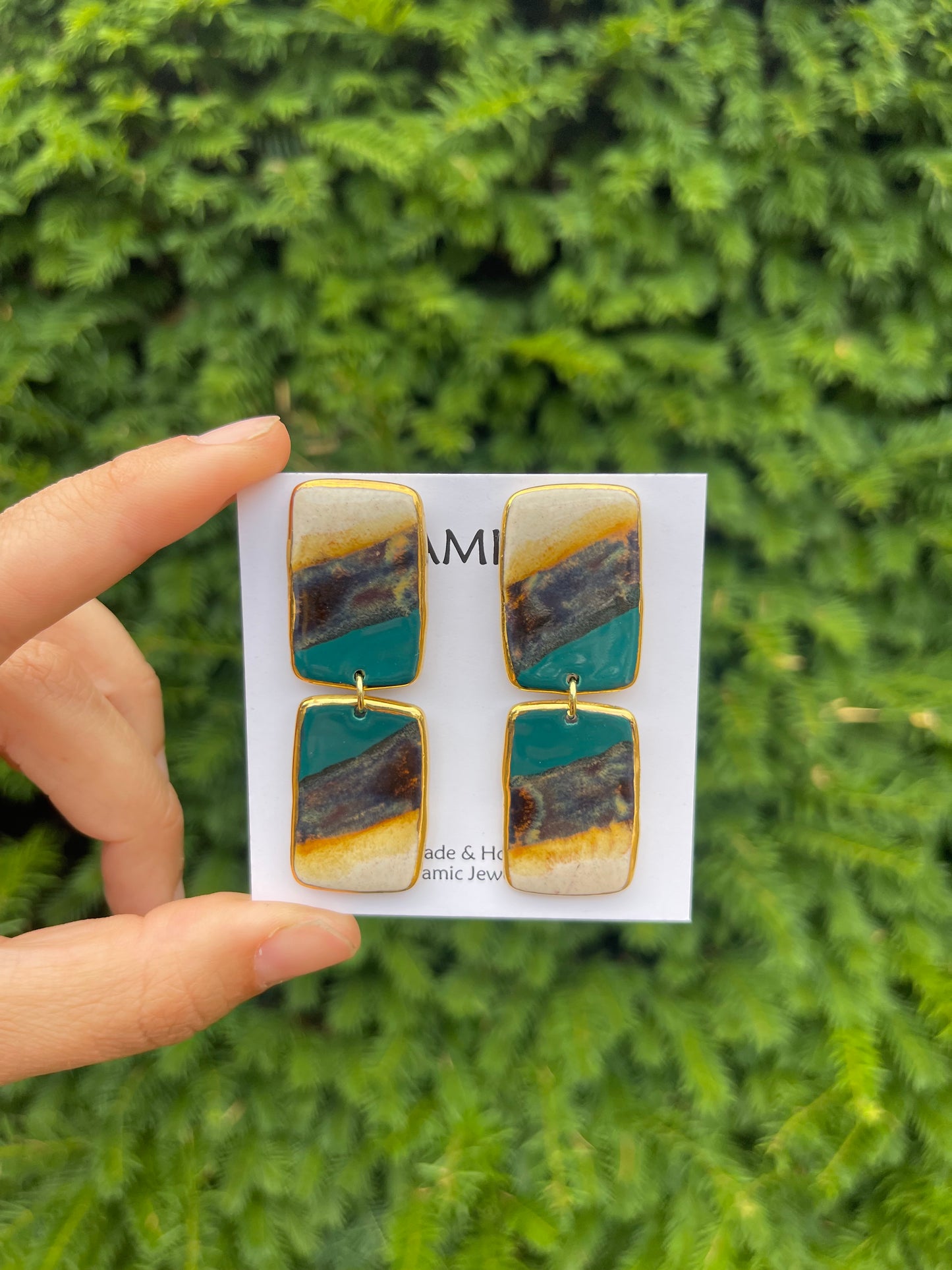 Forest rock double rectangle dangly studs