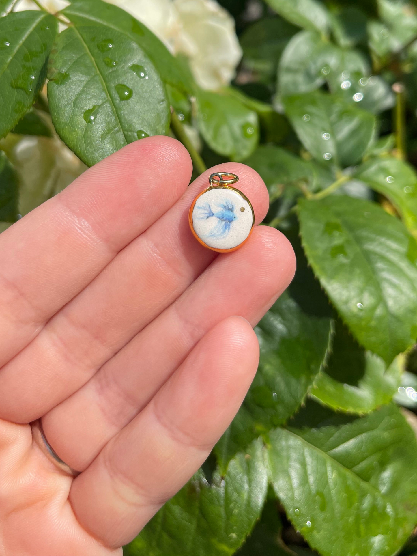 Blue Siamese Fighter Fish pendant charm