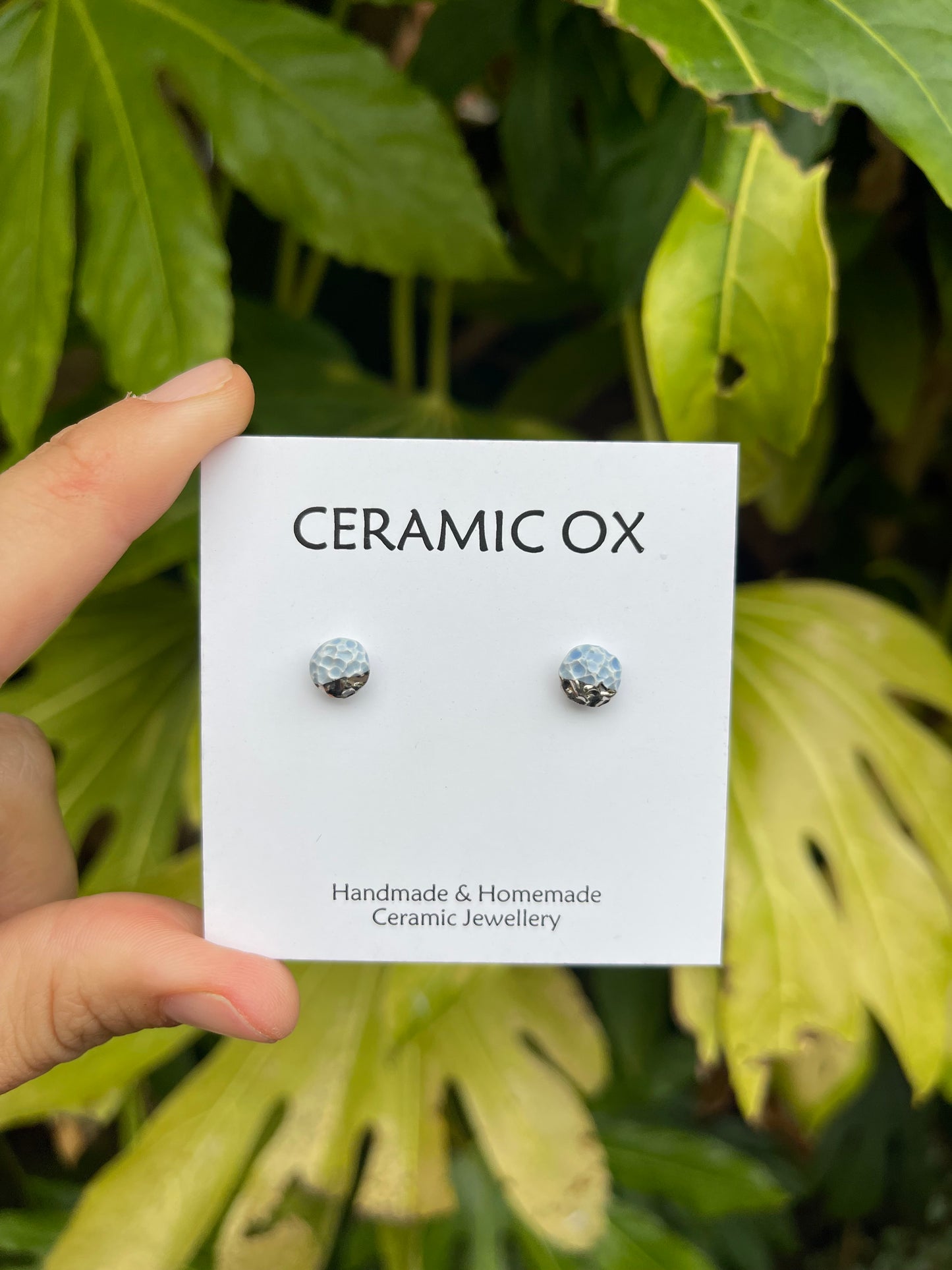 Tiny blue textured dipped silver studs