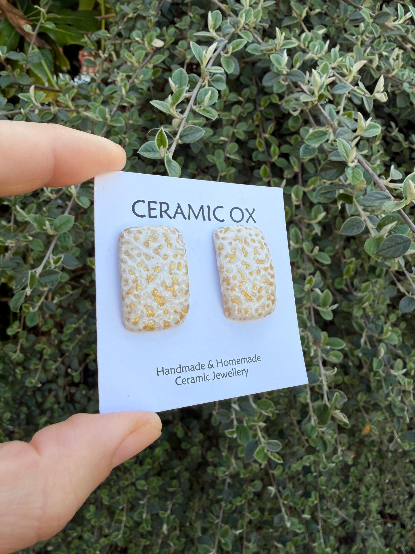 Rectangle pillow white & gold leopard studs