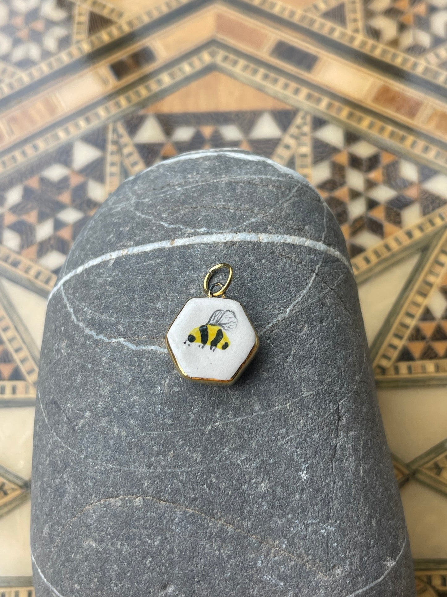 Bumblebee hexagon pendant charm