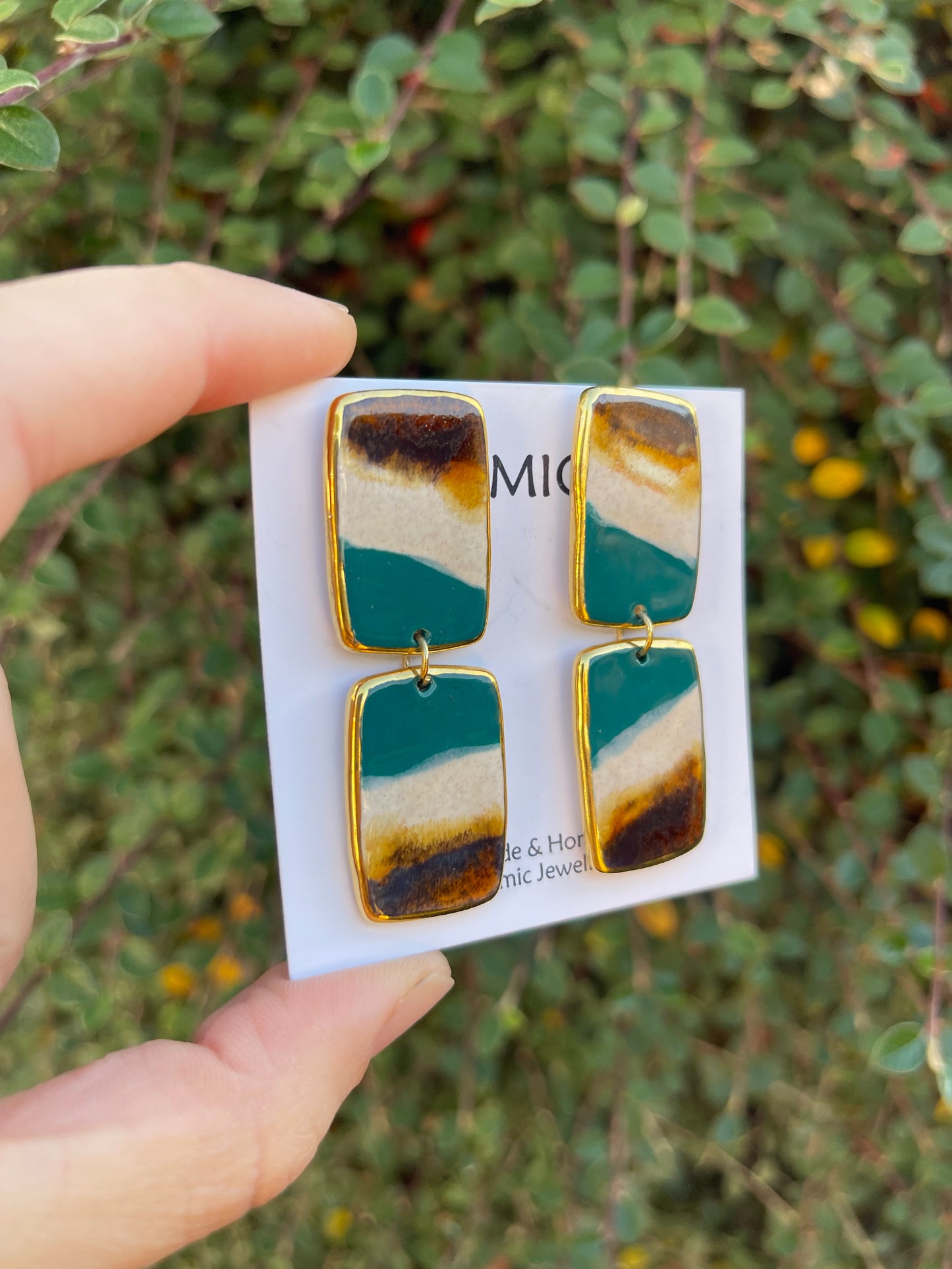 Forest rock double rectangle dangly studs