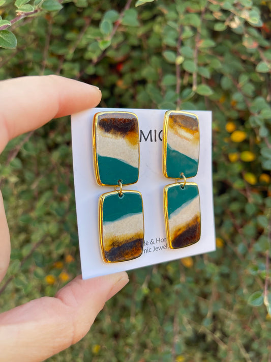 Forest rock double rectangle dangly studs