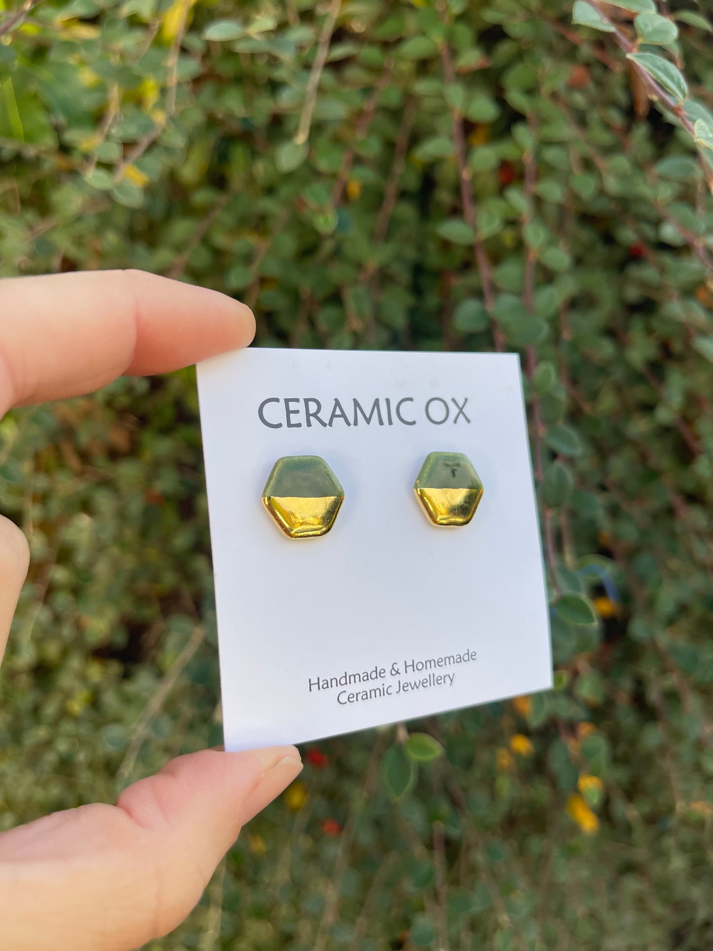 Hexagon studs in Velvet Green