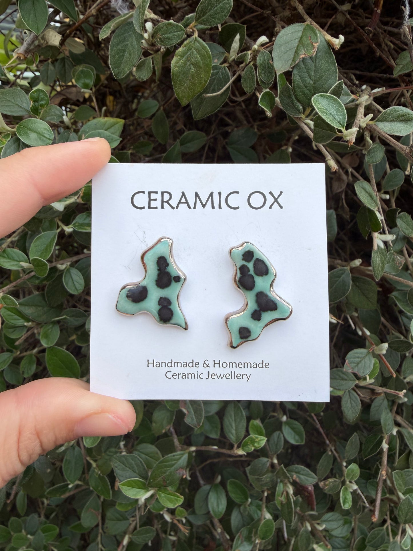 Asymmetric studs in Jade with gunmetal crystals with silver surround