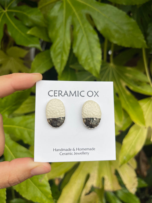 Convex textured white studs dipped silver