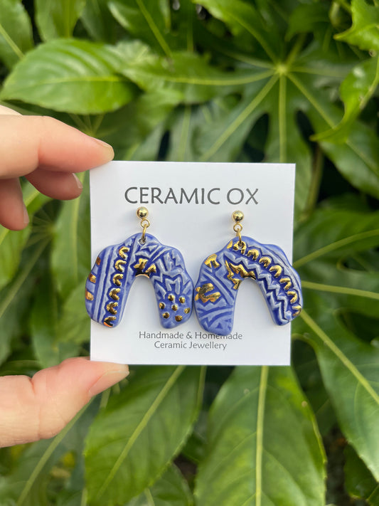 Arched blue block print dangle