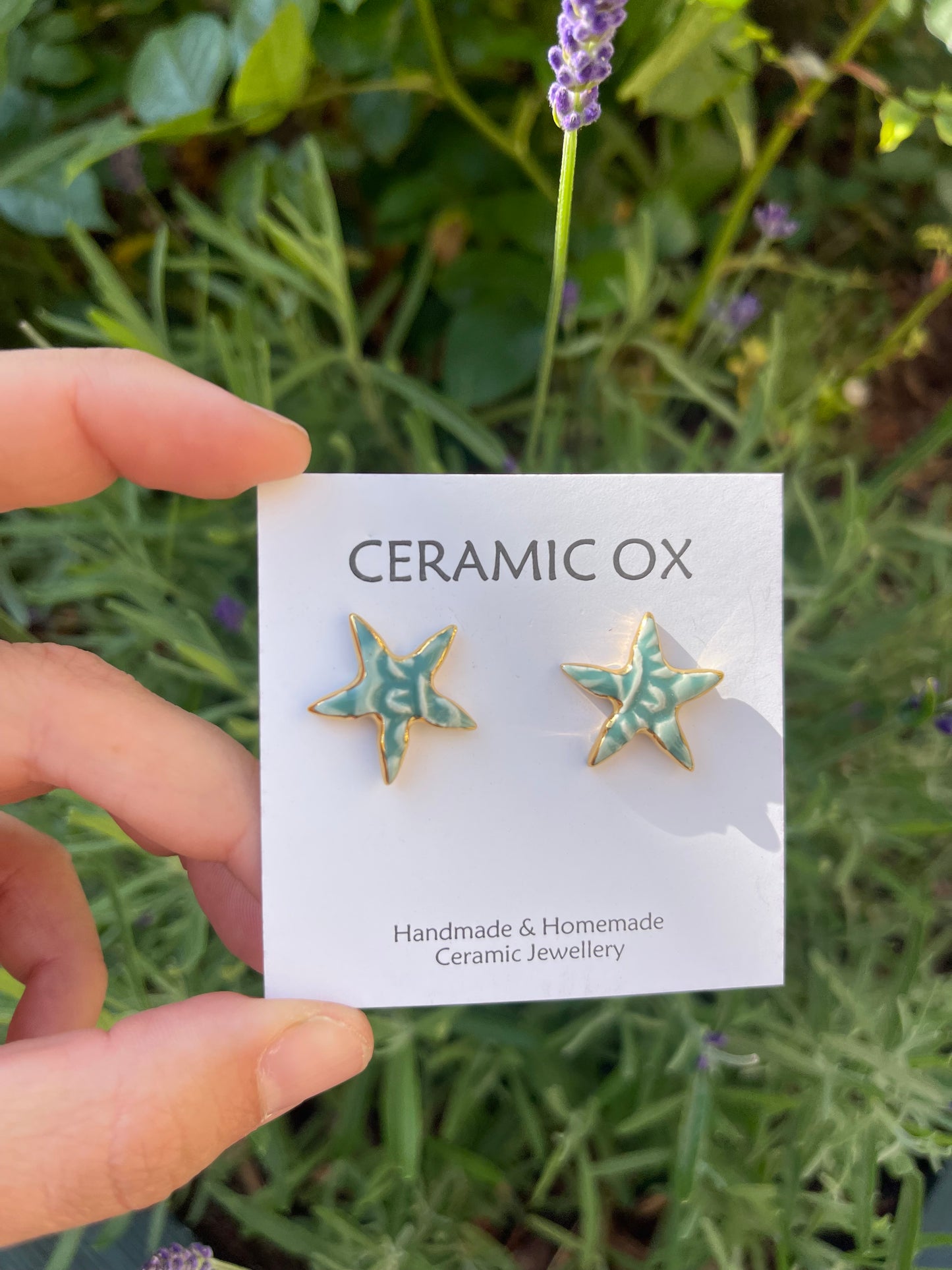 Jade block print starfish studs