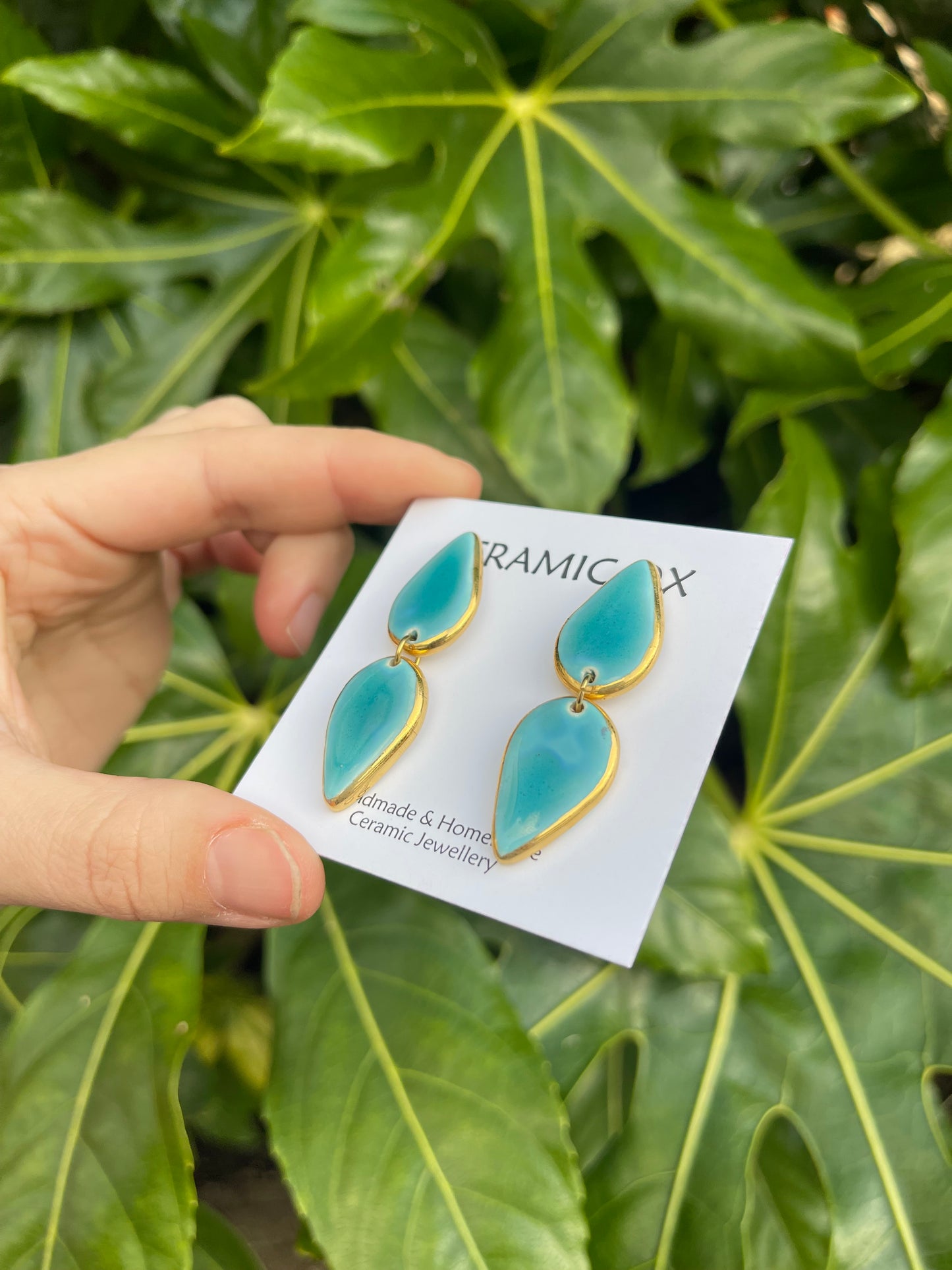 Turquoise double teardrop dangle studs