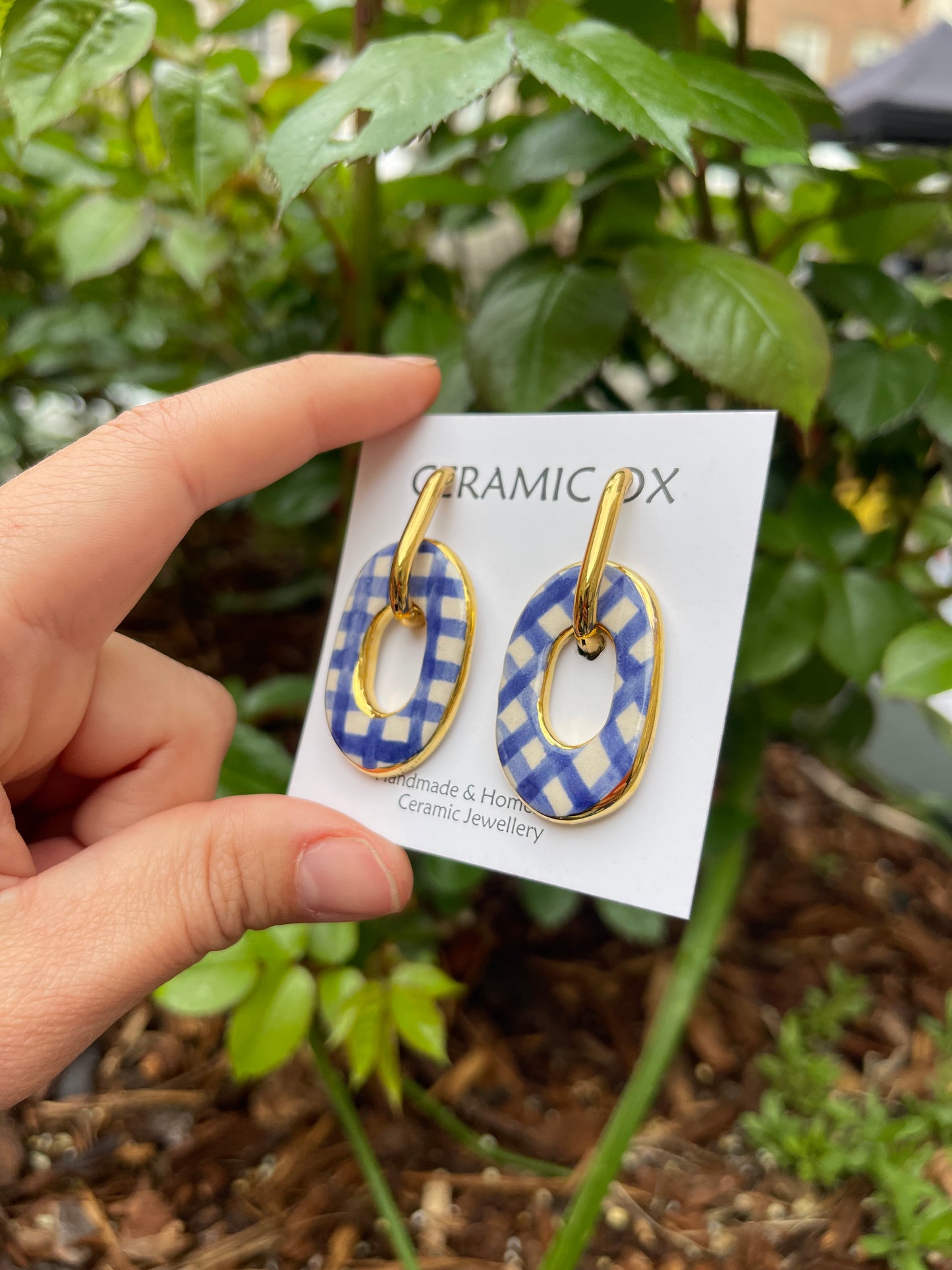 Gingham Oval charms in oval hoops