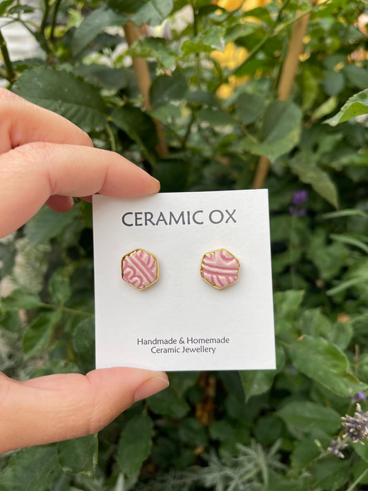 Block print hexagon - pink