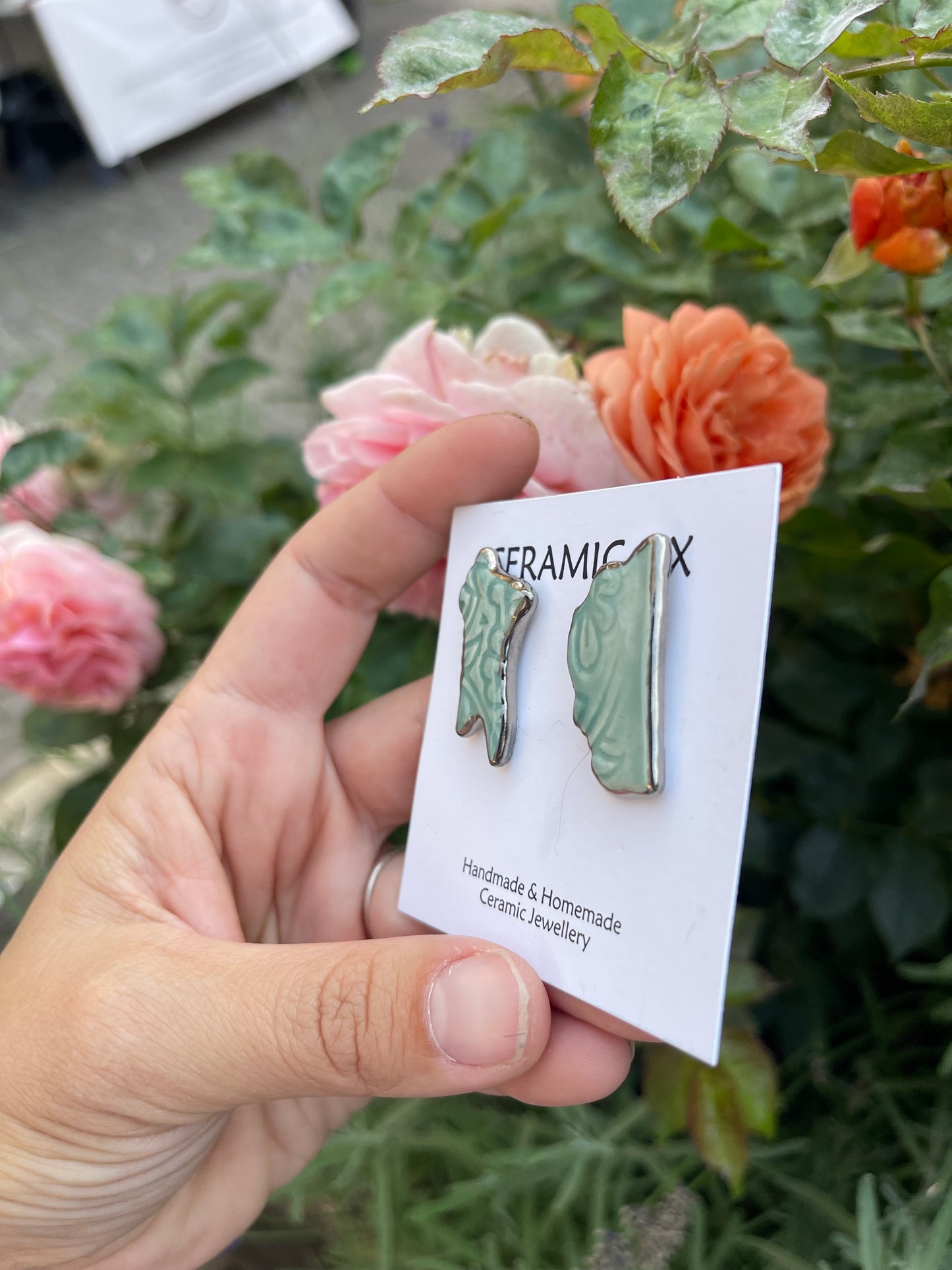 Jade block print tile studs
