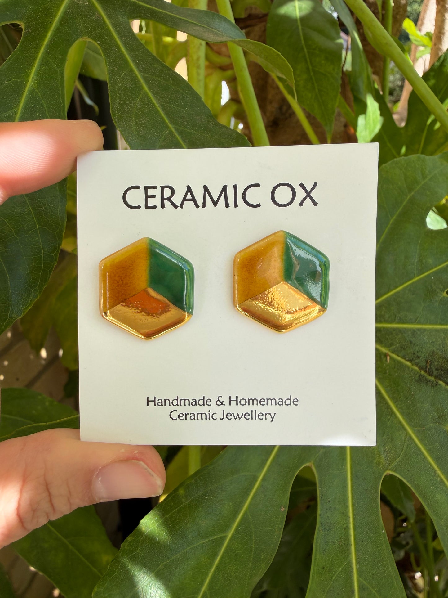 Large hexagon cubes green/gold/ochre