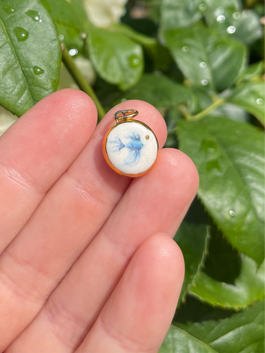 Blue Siamese Fighter Fish pendant charm