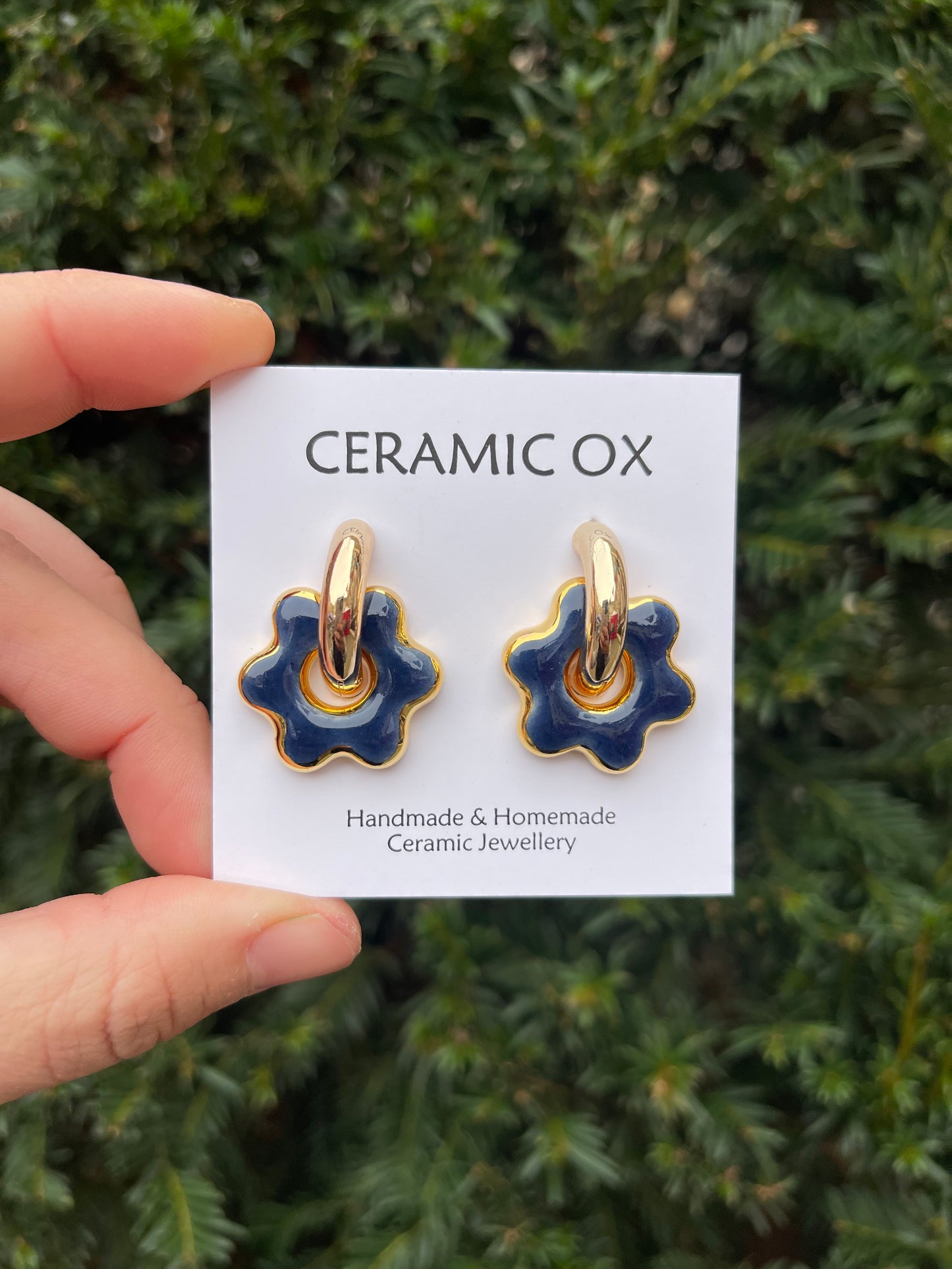 Navy flower hoops