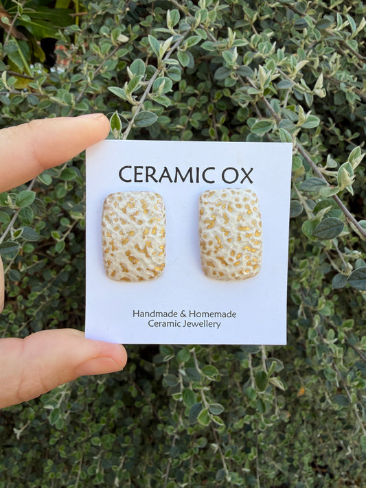 Rectangle pillow white & gold leopard studs