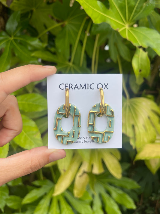 Jade patterned oval hoops