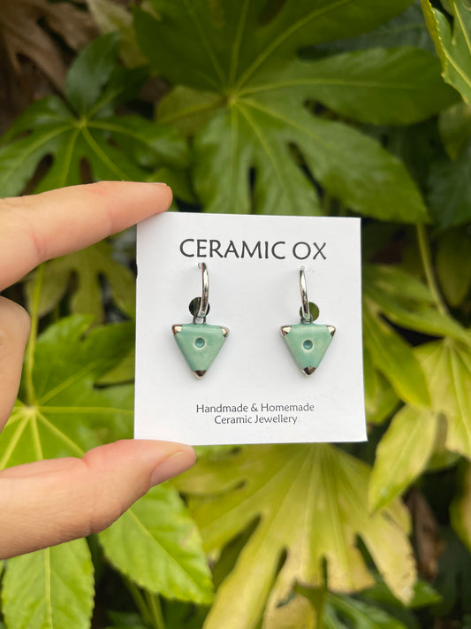 Jade triangle studs with silver detail on hoops
