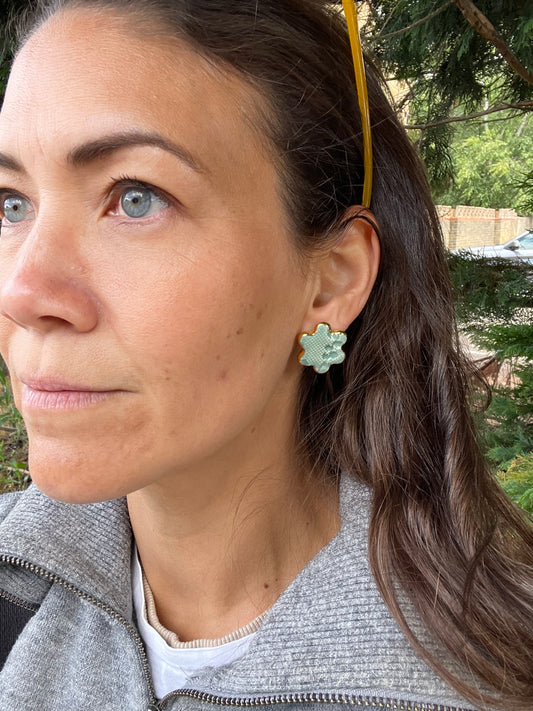 Jade lace imprint flower studs