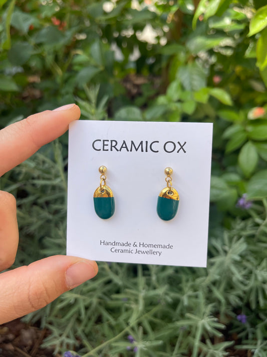 Teal oval drops on ball studs