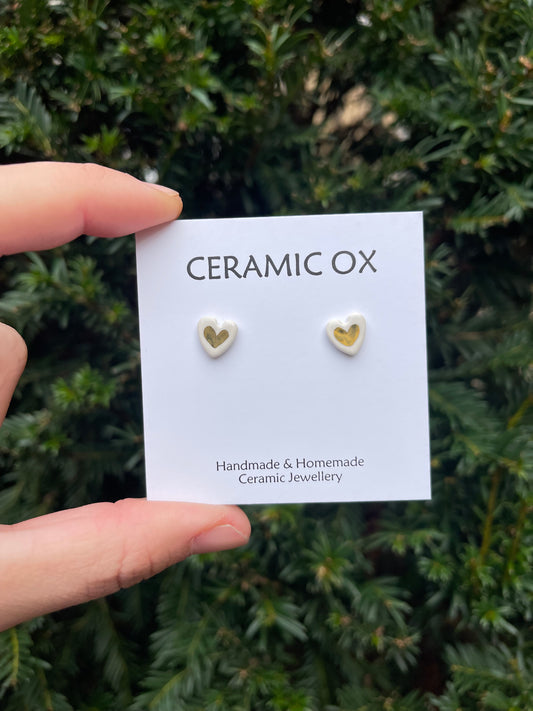 White mini heart studs