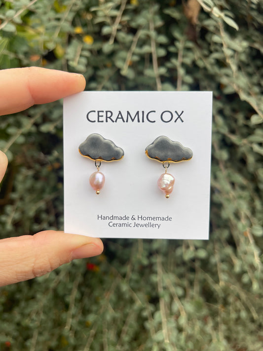 Cloud with pink freshwater pearls with gold lining