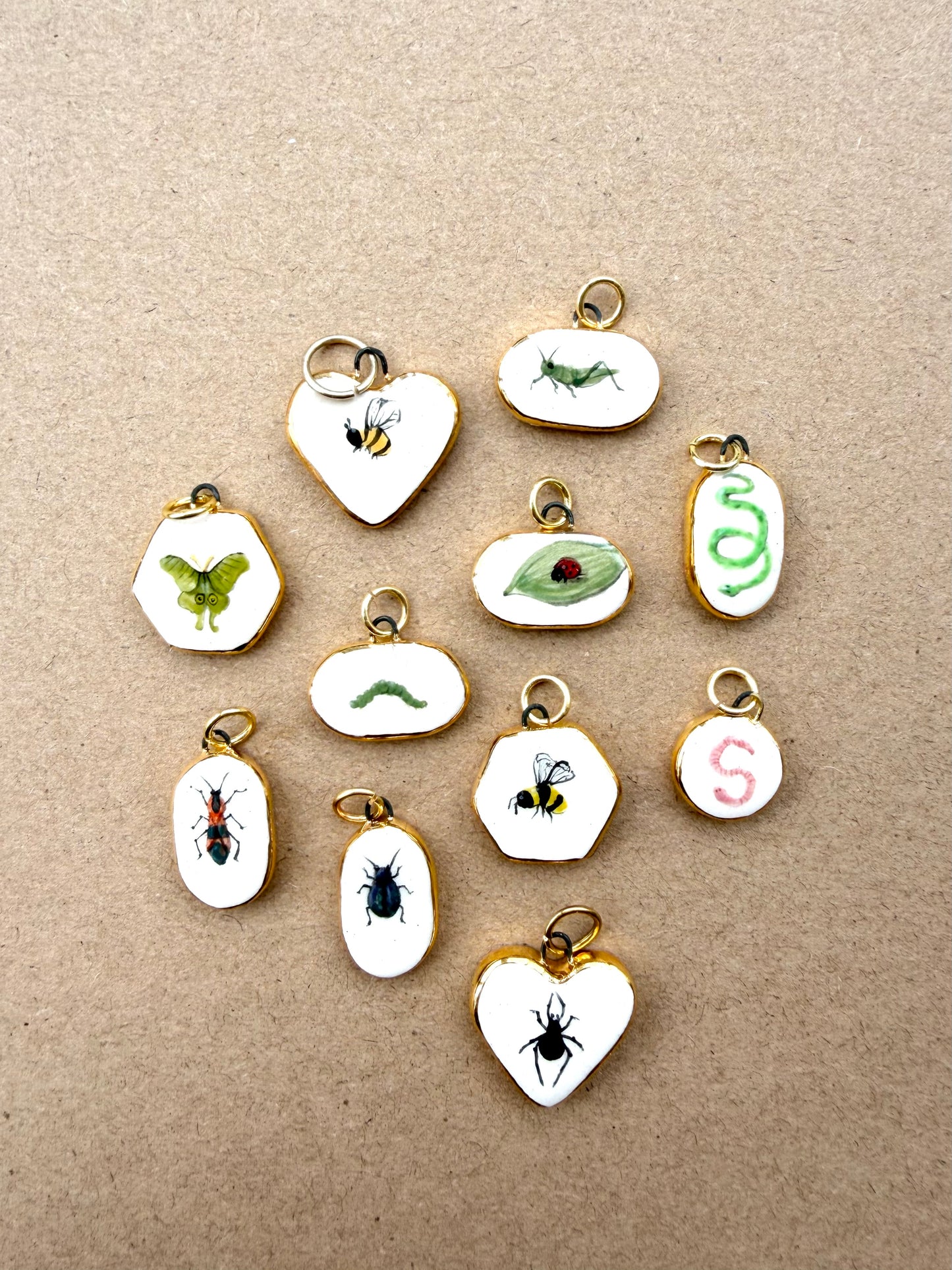 Insect miniature painting pendant charms
