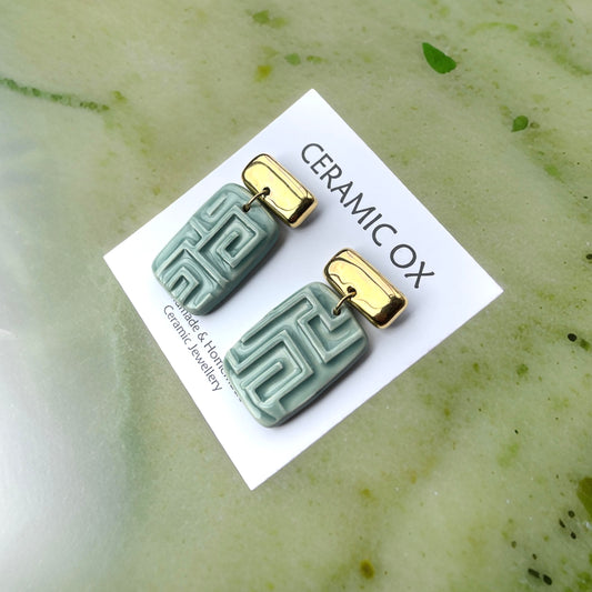 Gold & Jade dangle studs