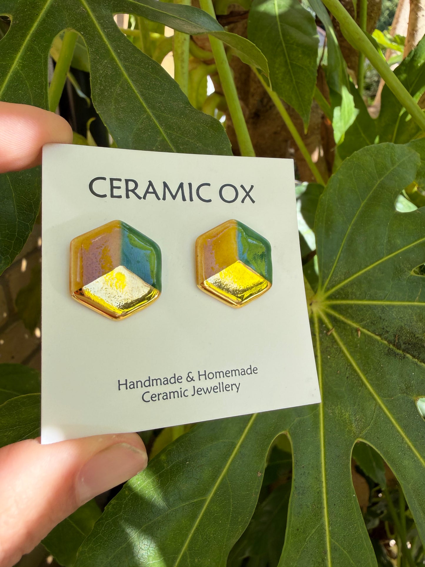 Large hexagon cubes green/gold/ochre