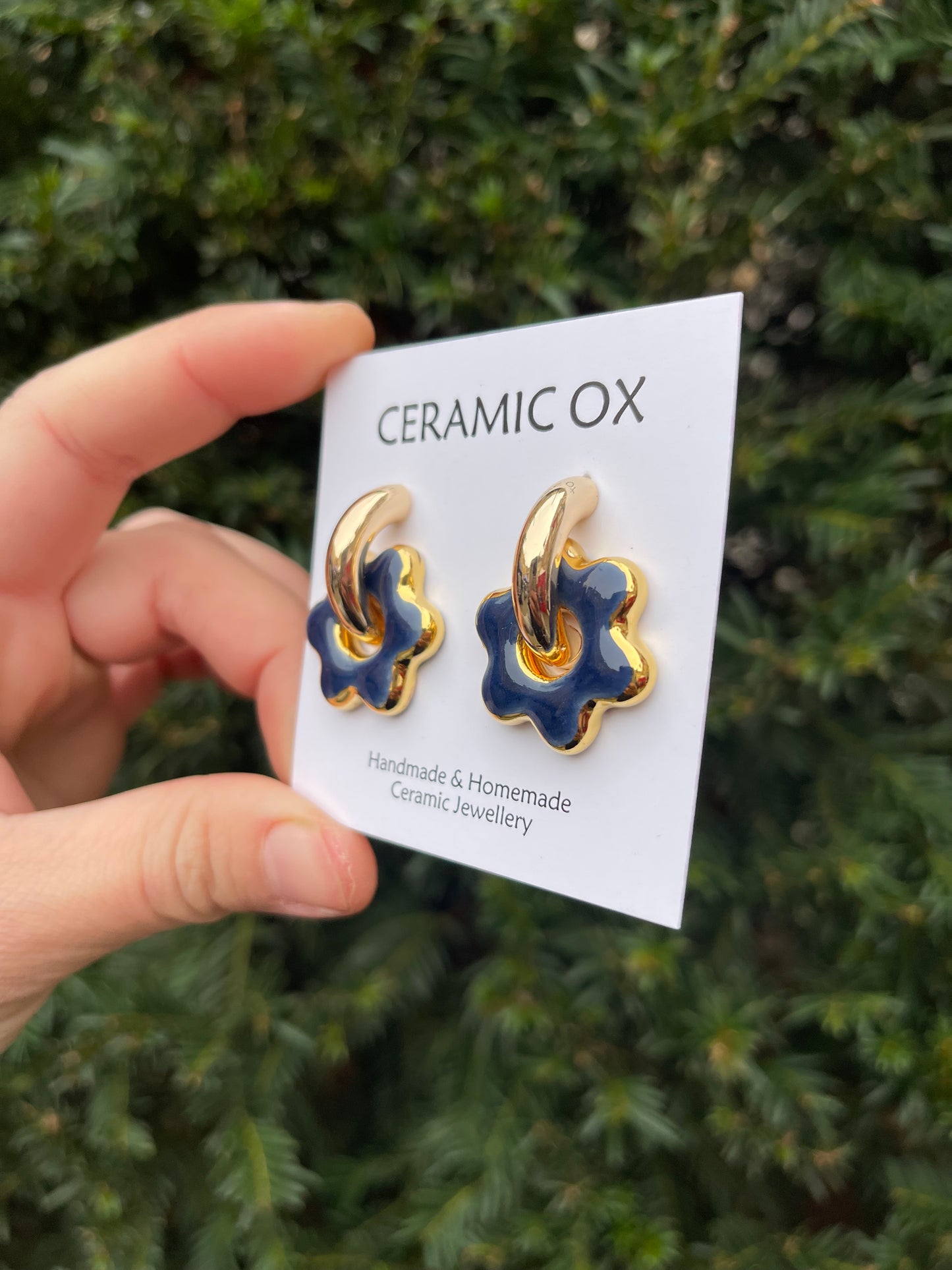 Navy flower hoops