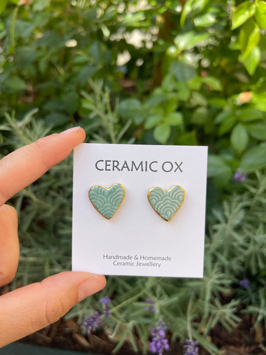 Jade imprinted heart studs