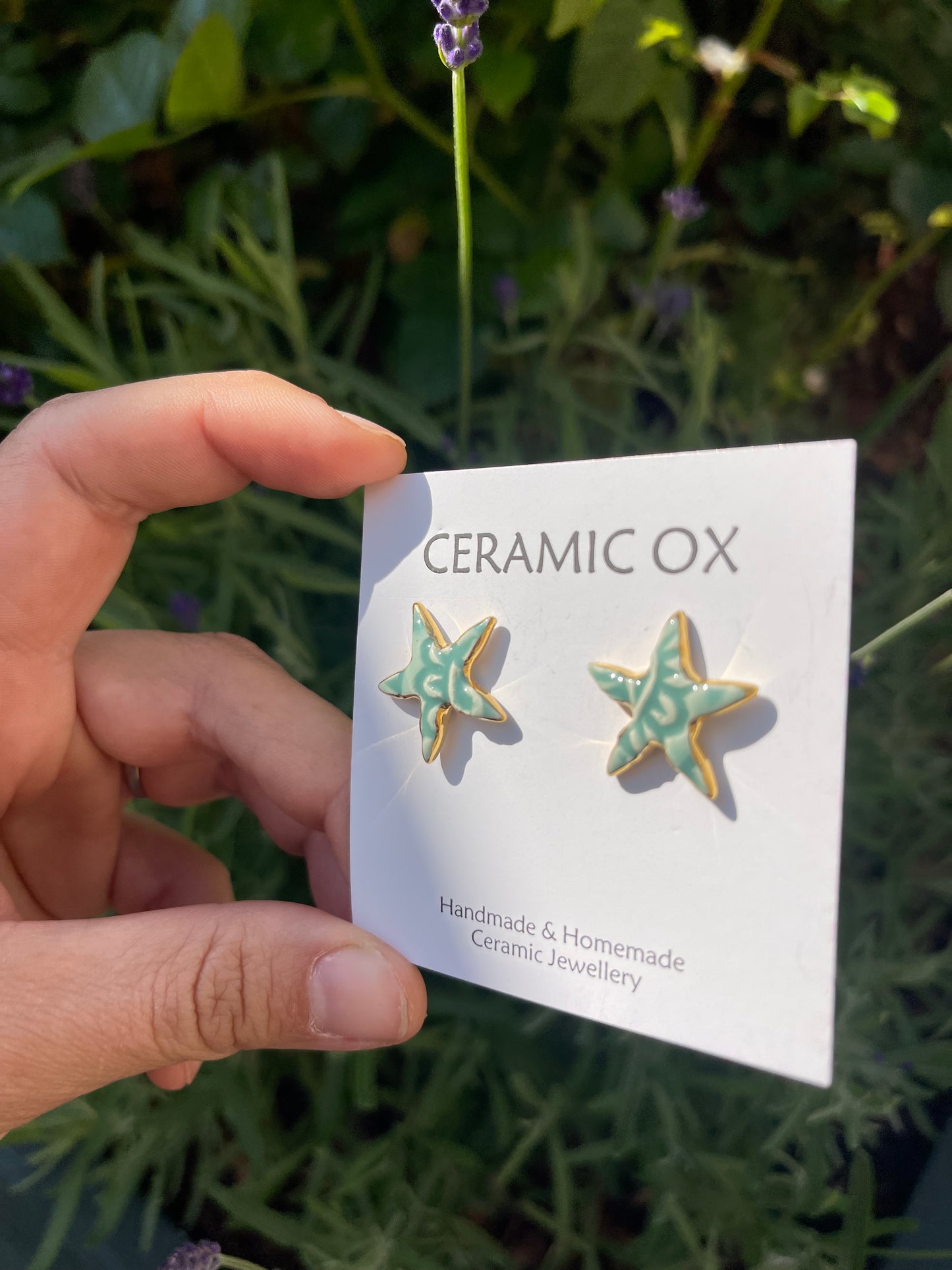 Jade block print starfish studs